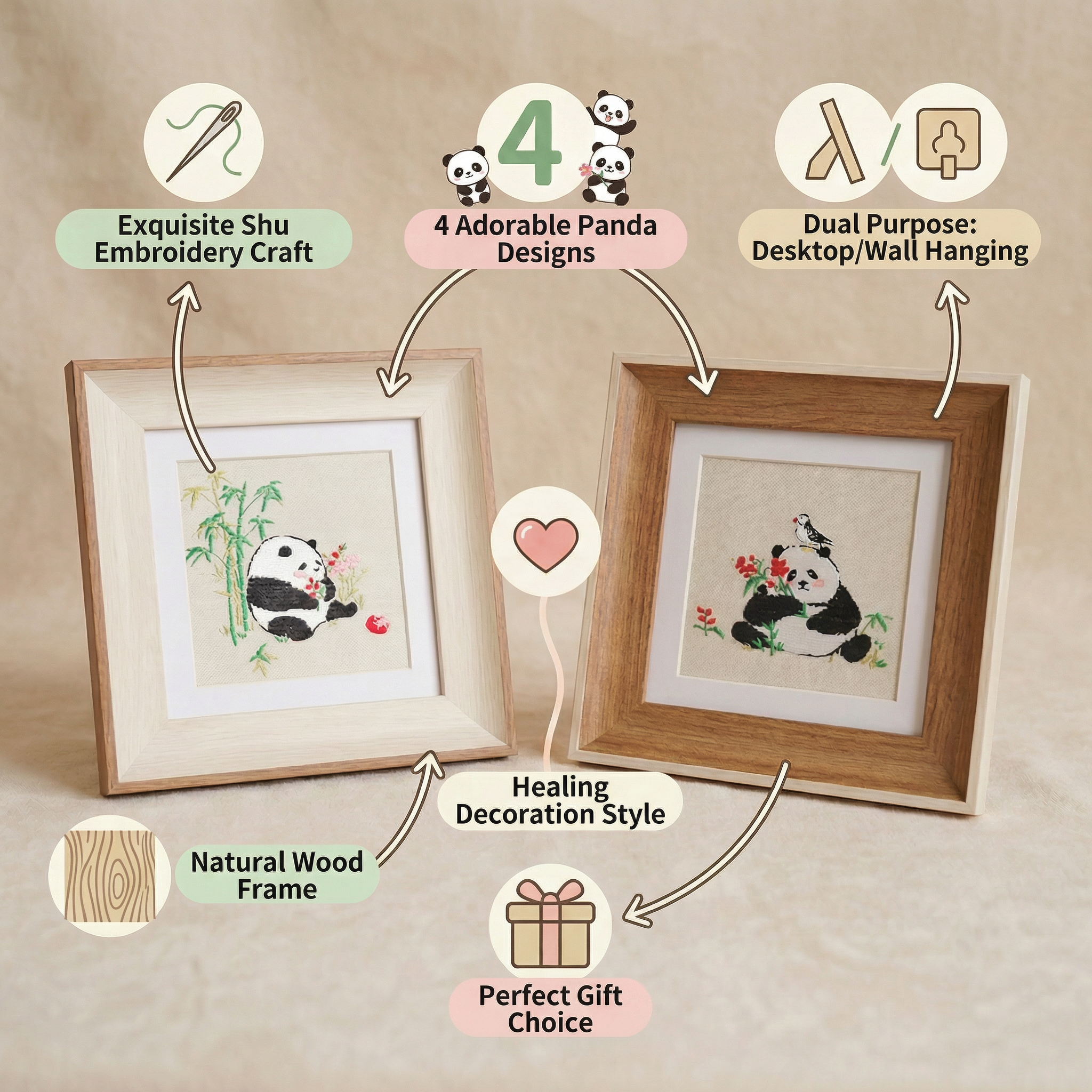 Shu Embroidery Panda Framed Art